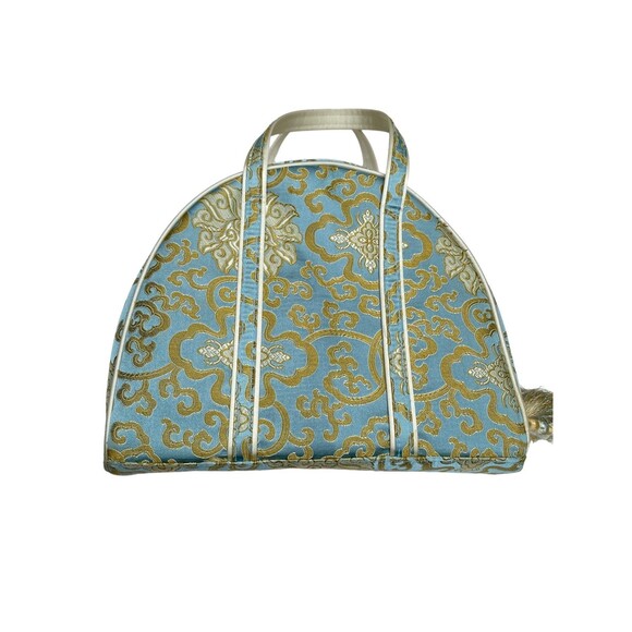 Vtg 60s Baby Blue Gold Chinoiserie Vanity Case 3pc Cosmetic Travel Bag Set - Picture 5 of 10